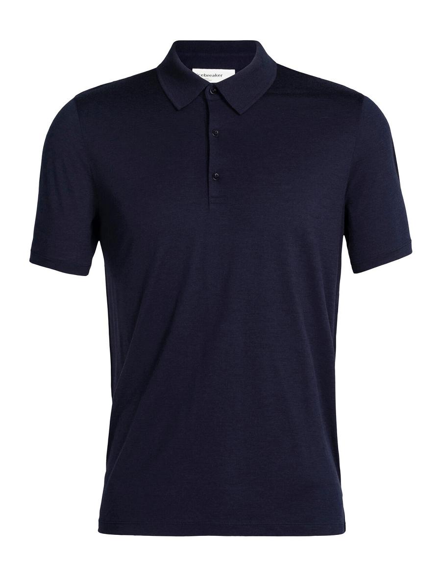 Midnight Navy Men's Icebreaker Merino Tech Lite II Short Sleeve Polo T Shirts | USA 1160MQZA